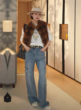 TRACYCHU高奢时尚长绒棉酷女孩巴恩风牛仔裤气质显瘦百搭舒适洋气