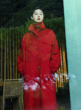 TRACYCHU LP原绒胭红BABY CASHMERE 小山羊绒轮廓型时尚宽松大衣