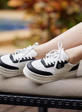 TRACY CHU 小牛皮小鹿皮内里休闲百搭时尚款舒适松糕运动鞋熊猫色