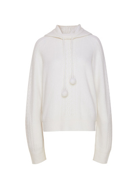 TRACY CHU LP原绒 CASHMERE白色连帽毛球羊绒套头外套