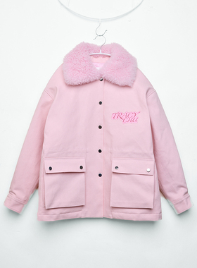 TRACYCHU樱花粉皮草领防风童趣鹅绒服百搭时尚千金洋气款冬季新款