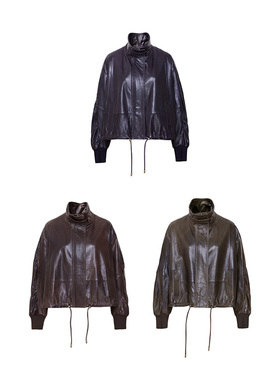 TRACY CHU英国小baby羊皮miu风复古做旧棕色/紫色/绿色冬季皮夹克