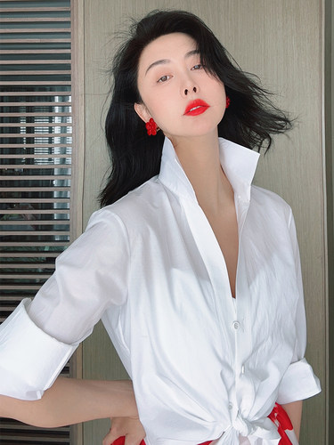 TRACYCHU白色薄棉经典基础款百搭气质衬衫上衣千金清冷感春夏新款