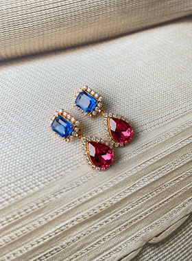 TRACY CHU风粉蓝色水滴耳饰