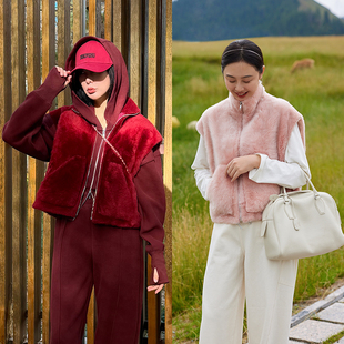 TRACYCHU西班牙拉贡lacon粉橘色 安哥拉红宽松多用千金感马甲