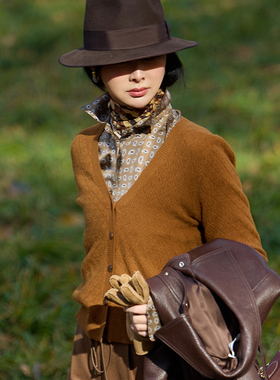 TRACYCHU摩卡色佩斯利腰果花真丝大轮廓衬衫