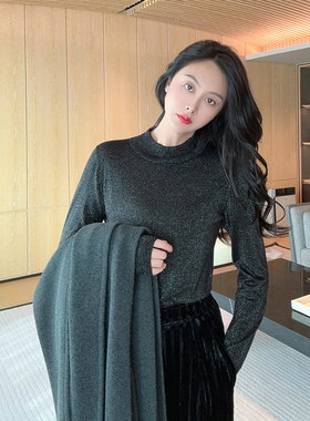 TRACY CHU LP原绒特殊纱线黑色暗银丝经典百搭打底衫