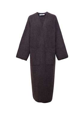 TRACYCHU混牦牛绒深棕色极简大衣时尚气质洋气款百搭冬季穿搭新品