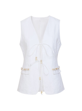 TRACYCHU安妮的青春白色亚麻马甲千金清冷感夏人度假恋夏风夏季款