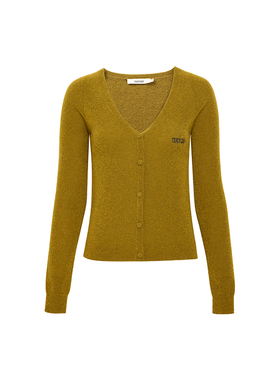 TRACYCHU芥末绿意大利PAPI FABIO V领少女针织衫时尚百搭冬季新款