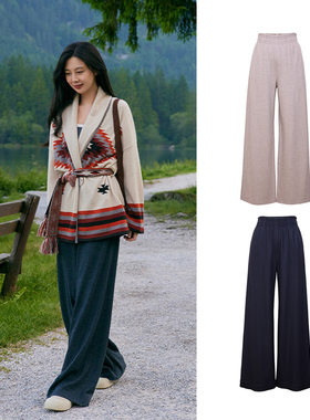 TRACYCHU显瘦羊绒混羊毛三色都市运动风松紧腰阔腿裤时尚休闲百搭