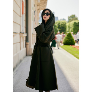 baby lp原绒 cashmere拜占庭绿超细小山羊绒大连帽大衣 CHU TRACY