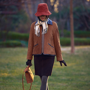 新款 TRACYCHU进口baby翻毛羊皮芥末黄棉内胆短皮大衣时尚 百搭冬季