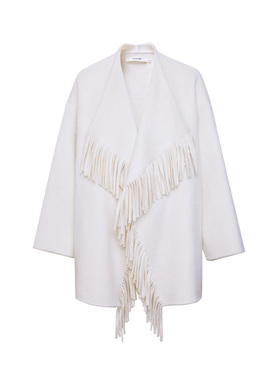 TRACYCHU白色流苏舒适慵懒蚕丝羊毛大衣百搭款冬季新款氛围感穿搭