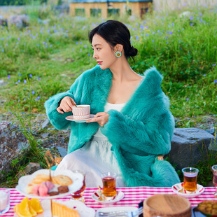 高级感皮草大衣 口baby托斯卡纳绿钻色长款 TRACY CHU