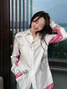 TRACY CHU春夏新款欧若风奢华定位真丝纪念款我的萌宠之亨特衬衫