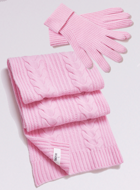 TRACY CHU babycashmere小山羊绒樱花粉宽大围巾、时尚手套