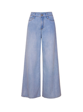 TRACYCHU天蓝色超柔超软蚕丝阔腿极简牛仔裤老钱风松弛感秋冬新品