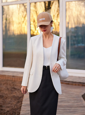 TRACYCHU白色极简静奢风毛混高智淡人的经典白气质小西装千金洋气