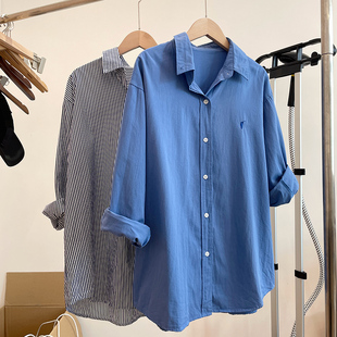 韩版宽松柔软纯棉衬衫女春秋长袖内搭百搭减龄叠穿高级感刺绣衬衣