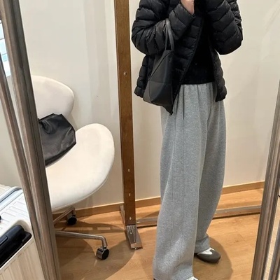 【王小姐】休闲风“年糕”解构弯刀裤 加绒拼接休闲裤女