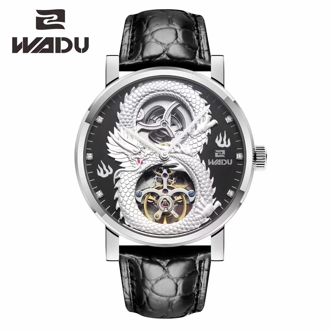 握度中国龙机械腕表中国龙大气男装机械表防水皮带表休闲男表