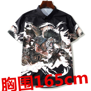 胸围155-160外贸加肥上衣男夏300斤胖哥宽大衬衫防晒短袖上衣400