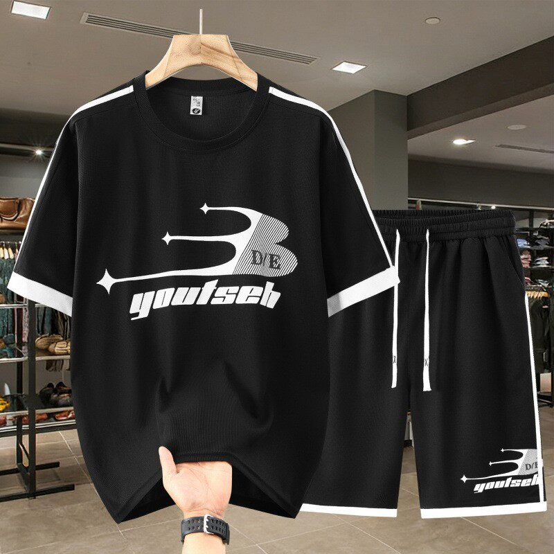 加肥特大号男夏季胖哥大码宽松透气速干运动短袖t恤短裤两件套320