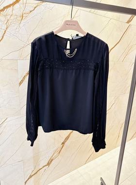 意大利dolla正品2025时尚休闲宽松圆领链条长袖T恤女特不退换