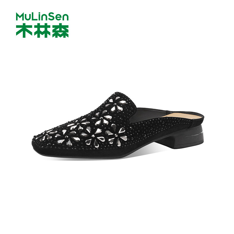 木林森女鞋2026春季新款包头半拖女士粗跟一脚蹬亮片懒人穆勒拖鞋,女鞋,穆勒鞋,淘宝优惠券,粉丝福利购,淘宝优惠卷