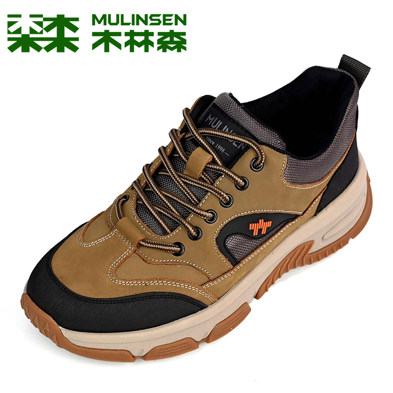 木林森男鞋真皮厚底登山徒步鞋男士户外休闲运动鞋防滑耐磨透气鞋