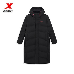 特步篮球运动羽绒服男连帽中长款 国潮china防风保暖外套 宽松冬季
