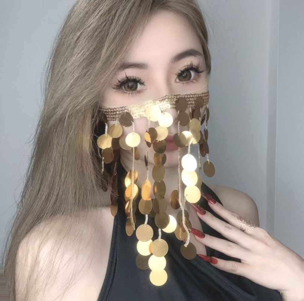 肚皮舞面具女款2025新款高级感配饰脸罩街舞百搭爵士舞表演脸饰