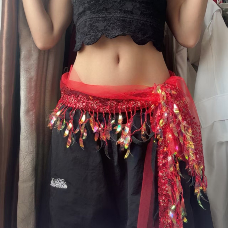 肚皮舞腰链印度爵士舞臀巾亮片表演出腰巾初学者街舞练习腰搭新款