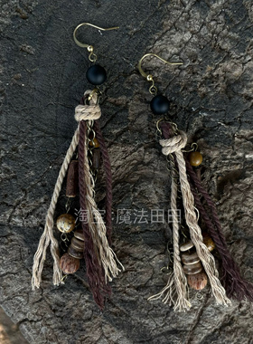 手作项圈耳环藏式木制牛皮绳新中式项圈项链小众饰品复古个性项圈