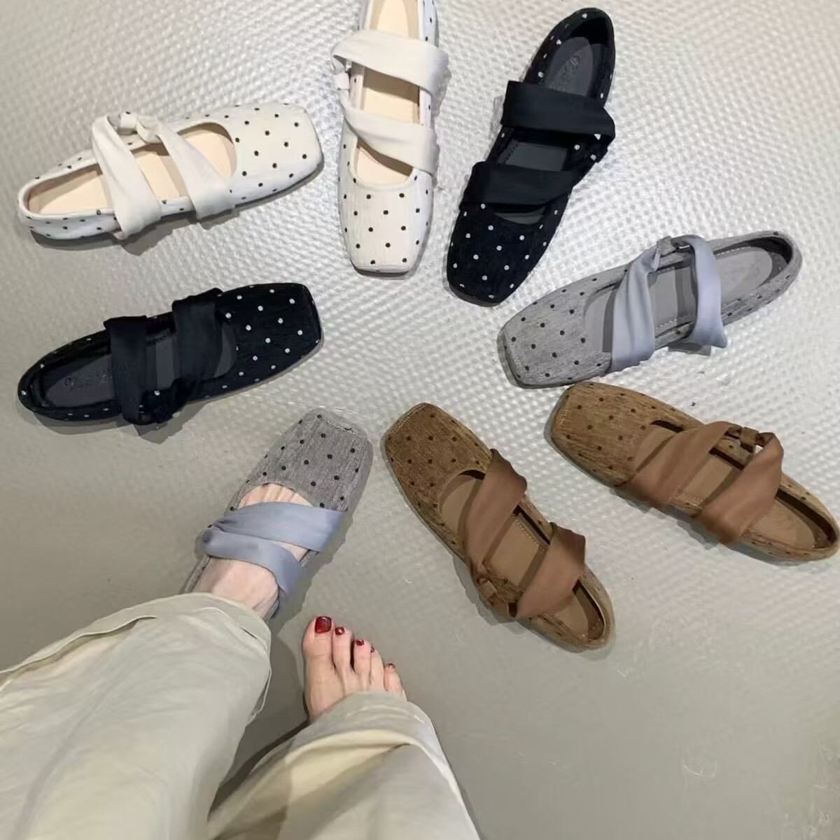 内增高晚晚鞋女鞋子2026年秋季韩式复古波点方头浅口芭蕾玛丽珍鞋图片