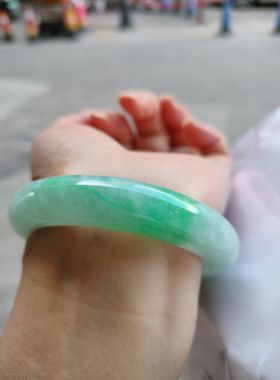 翡翠手镯老坑冰阳绿镯53.4  正品送权威证书19R