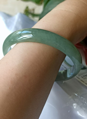 天然a翡翠冰油绿手镯62.3正品带权威证书R