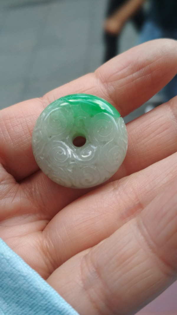 玉啦A翡翠老坑阳平安扣吊坠 正品带权威证书09R
