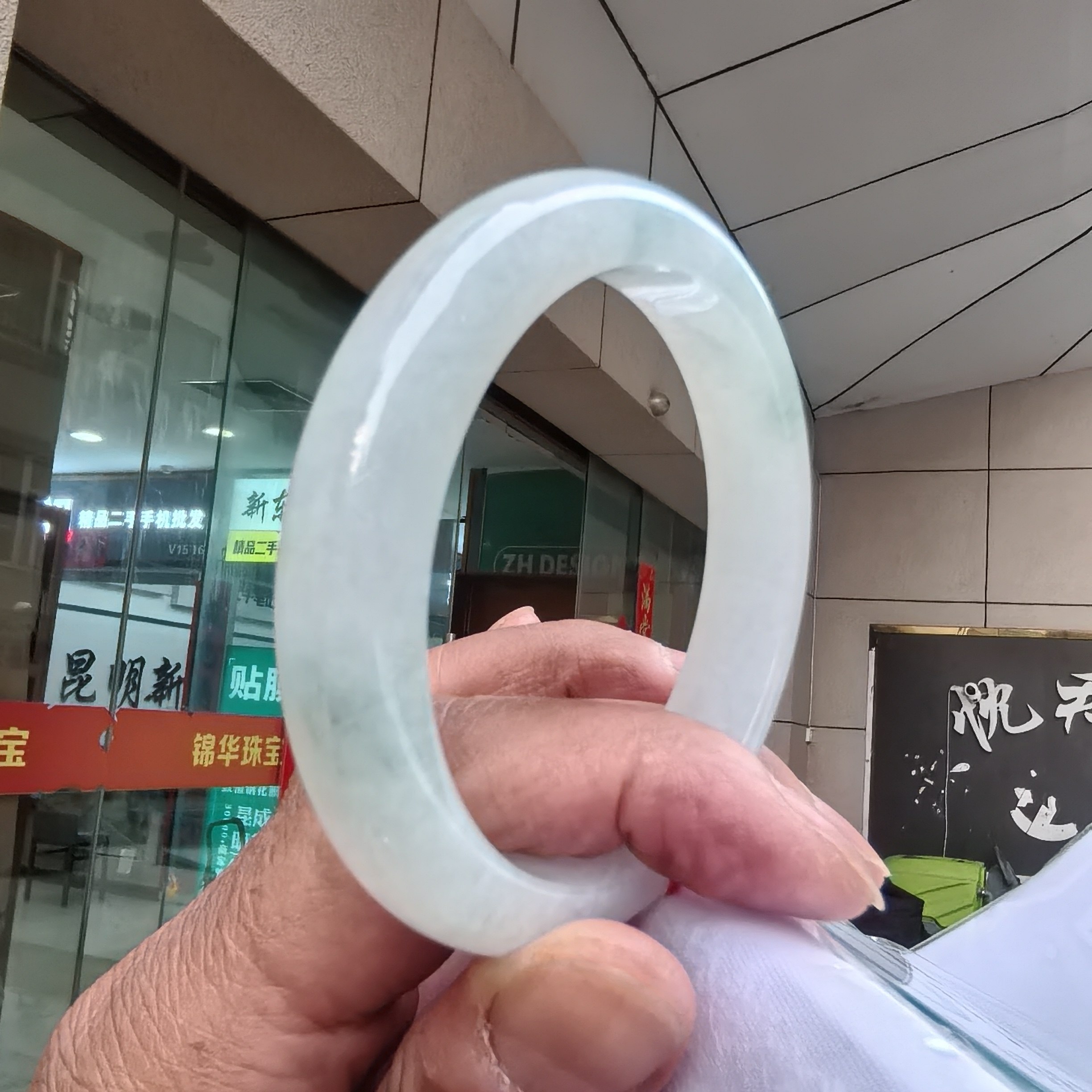 缅甸翡翠手镯冰种淡紫淡绿色圆镯内径58无纹A货正品带权威证书