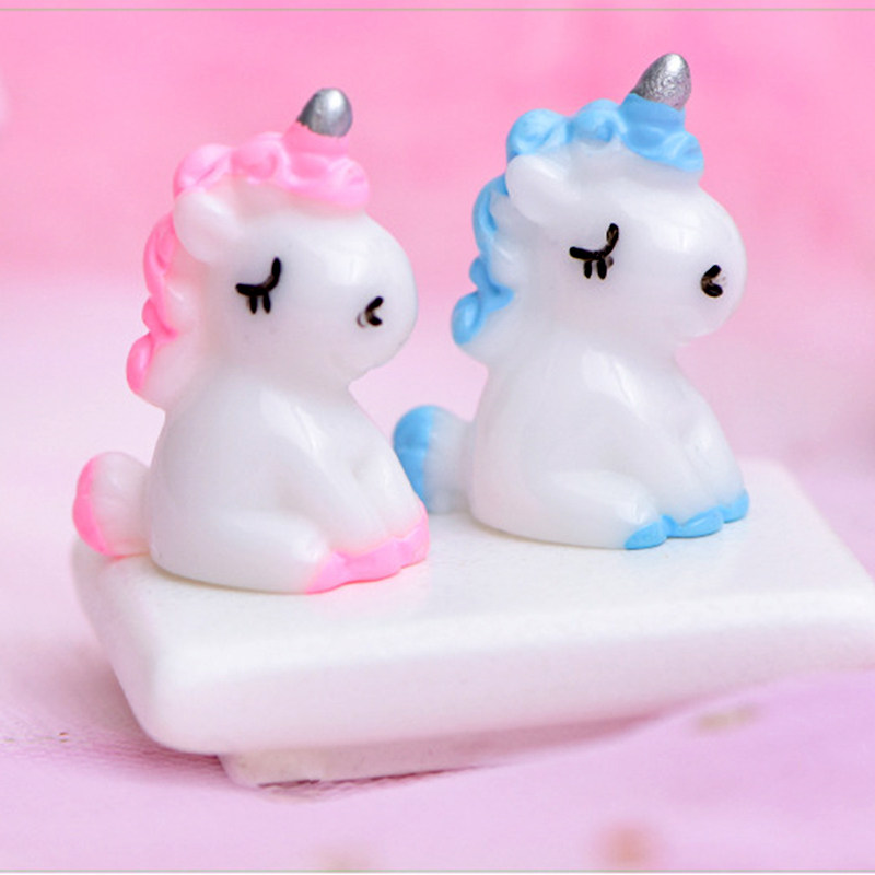 迷尔独角兽树脂公仔小马头玩偶多肉花木盆栽装扮摆件烘焙蛋糕饰品