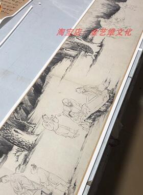 明唐寅唐伯虎Y《临李伯时饮中八仙图》古代名家白描人物画像长卷