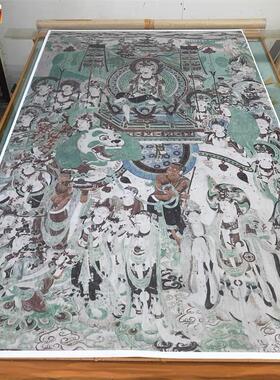 敦煌壁画彩绘K文殊普贤菩萨经变图微喷画稿临摹学习线稿装饰背景