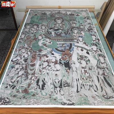 敦煌壁画彩绘K文殊普贤菩萨经变图微喷画稿临摹学习线稿装饰背景