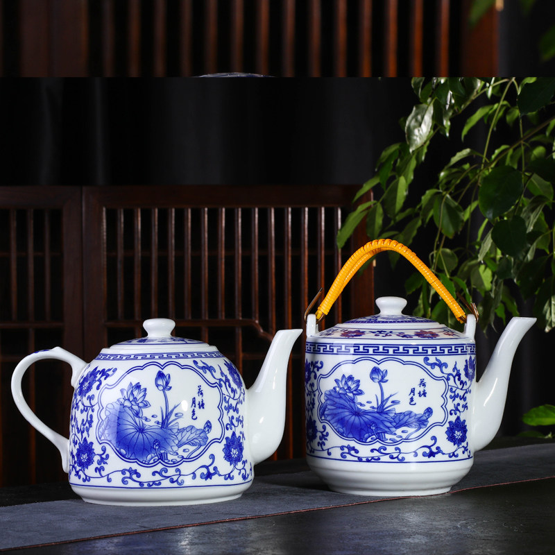 景德镇陶瓷器青花茶壶泡茶凉水壶家用提梁冷水壶大容量过滤壶中式
