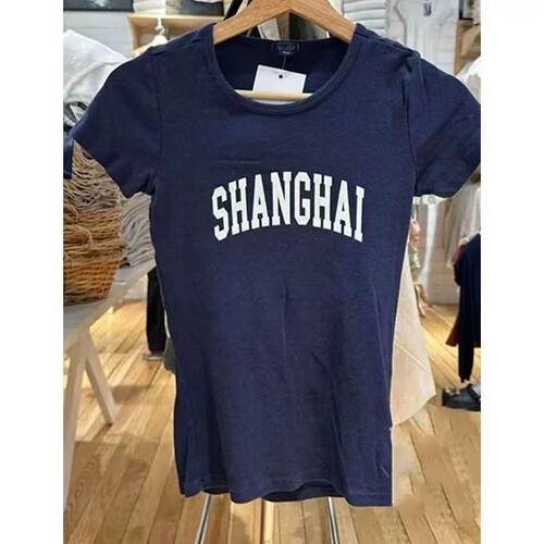 新款藏蓝色Shanghai字母印花