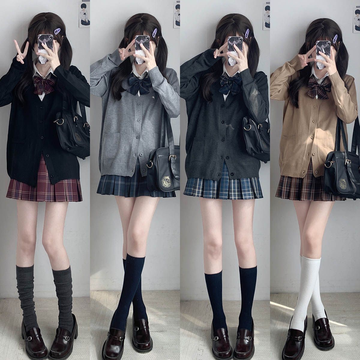 空栗鼠丸原创jk制服套装叠穿春季毛衣开衫外套格裙校供jk套装女