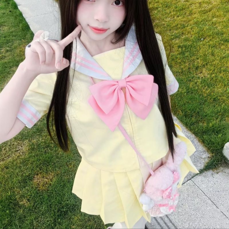 正版原创清新jk制服女萌款软妹可爱水手服日系短袖套装多巴胺闺蜜
