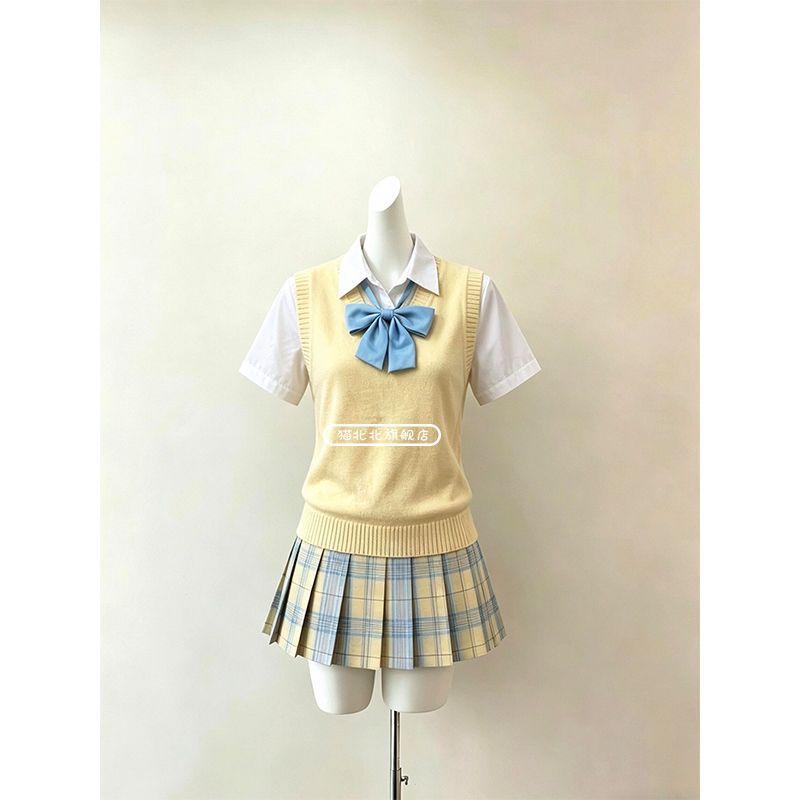 JK制服日系针织背心马甲套头女夏季百搭学院风收腰显瘦格裙百褶裙
