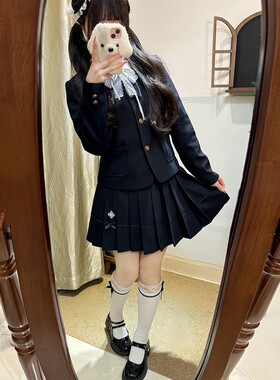 春秋新款学院圆领西服外套百褶裙衬衫JK校供制服西装淑女气质套装